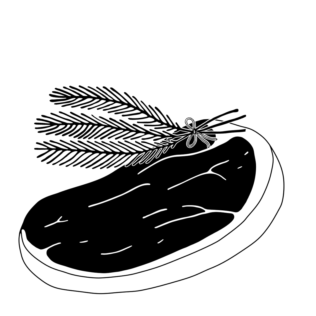 Illustration eines Steaks mit Rosmarinzweig